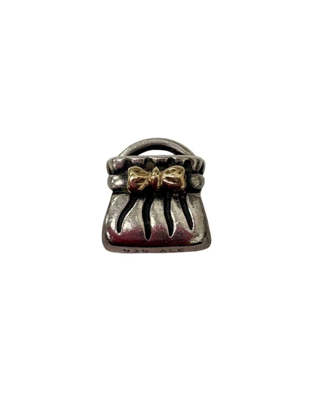 Pandora Sterling Silver Handbag Charm with Gold Bow Accent